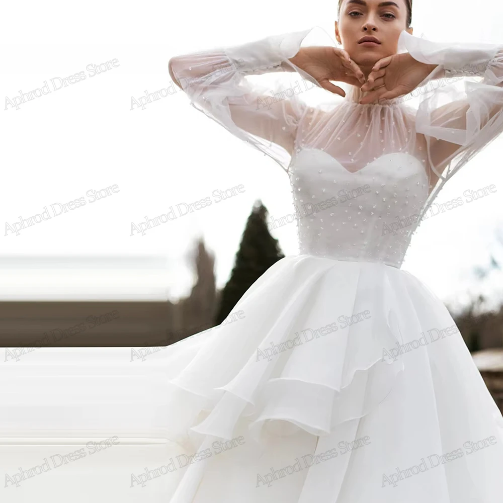 ชุดแต่งงานทรงเอไลน์ผ้าออร์แกนซ่า แขนพองยาว สำหรับงานเลี้ยงอย่างเป็นทางการ ชุดเจ้าสาวแบบสั่งตัด ปี 2026