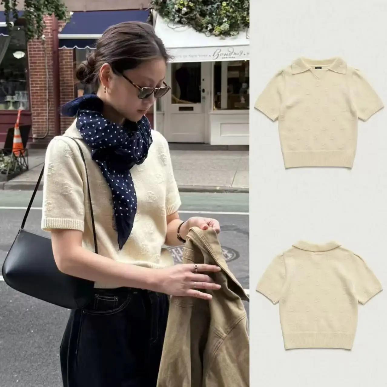 TheBarnet المرأة irt محبوك ort Sve رسالة التطريز بدوره إلى أسفل طوق بسيط Sle الخريف الشتاء Faion الأعلى #1