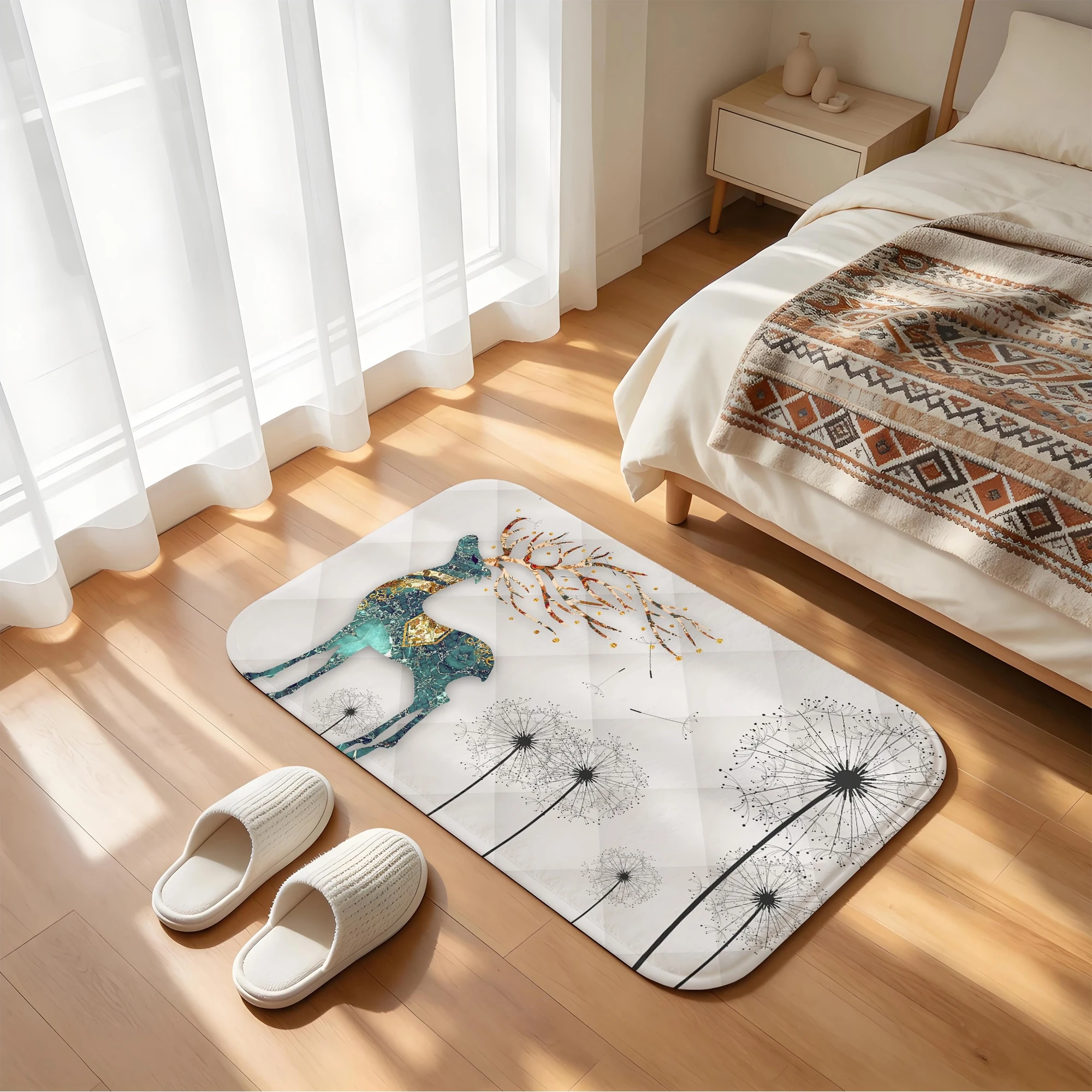 Aesthetic Deer Dandelion Door Mat Abstract Art Non-Slip Water Absorbent Bathroom Rug Floor Carpet for Home Decor - view 2