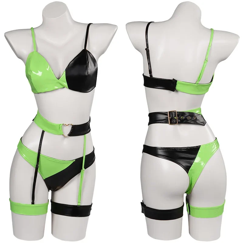 Weibliche Shego Cosplay Kostüm Dessous Frauen Mädchen sexy Outfit Top Hosen Fantasia Halloween Karneval Party Rollenspiel Verkleidung Anzug