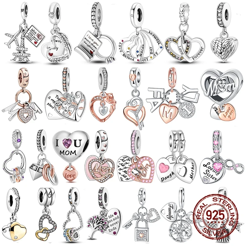 925 Sterling Silver Heart & Mum Dangle Dream Catcher Charm Fit Original Pandora Bracelet DIY Jewelry For Women Bracelets Beads