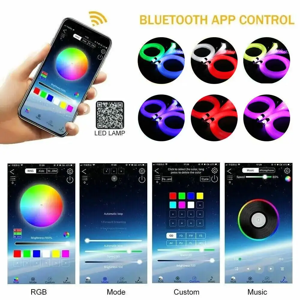 32 واط سقف السيارة ستار ضوء عدة RGB الألياف البصرية النيزك تأثير السماء المرصعة بالنجوم غطاء الرأس مصباح السقف APP التحكم المزدوج ميناء أضواء النجوم