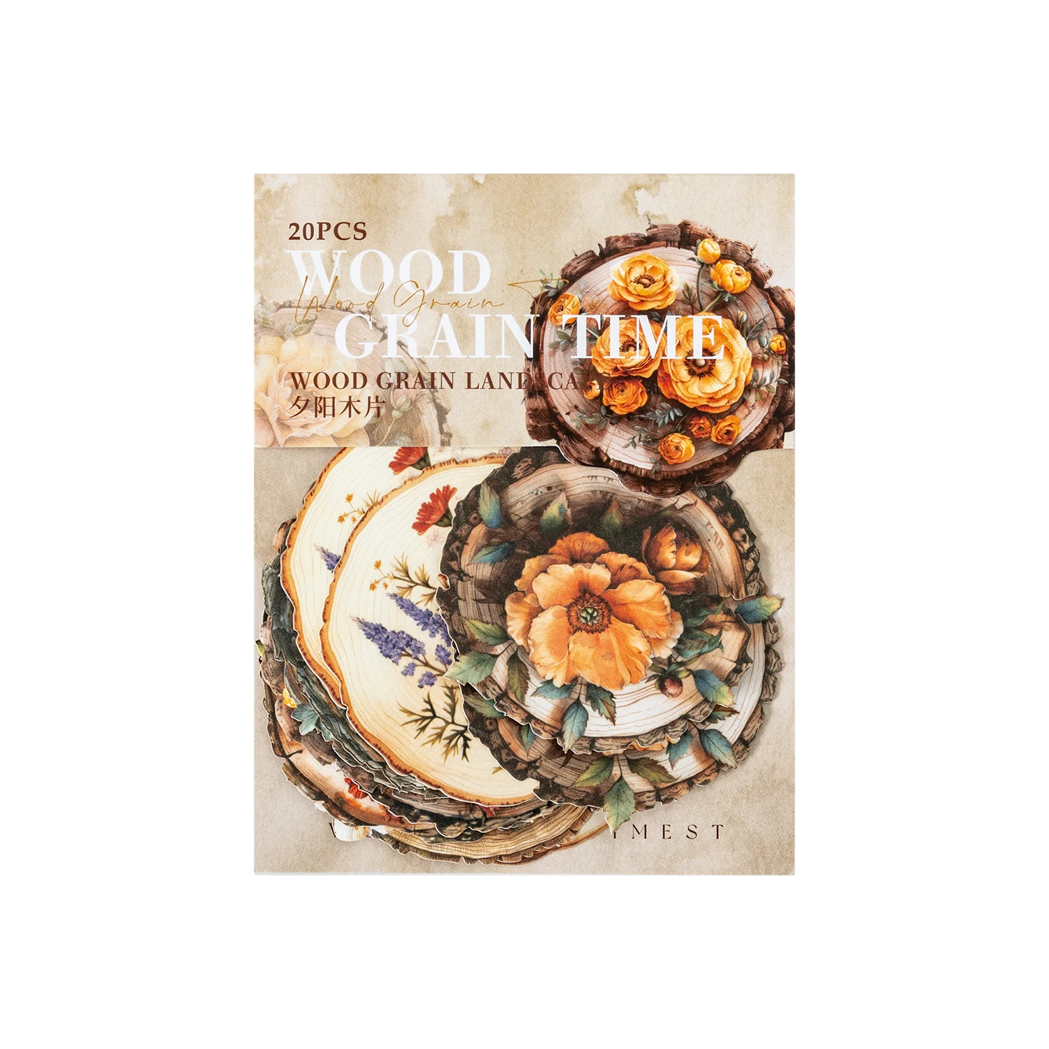 Naklejki z motywem drewna, serii czasowej, kwiatów vintage, kmena drzewa, rocznikowe, okrągłe, krajobrazowe, kreatywne DIY, materiał do dziennika, kolaż, artykuły papiernicze.