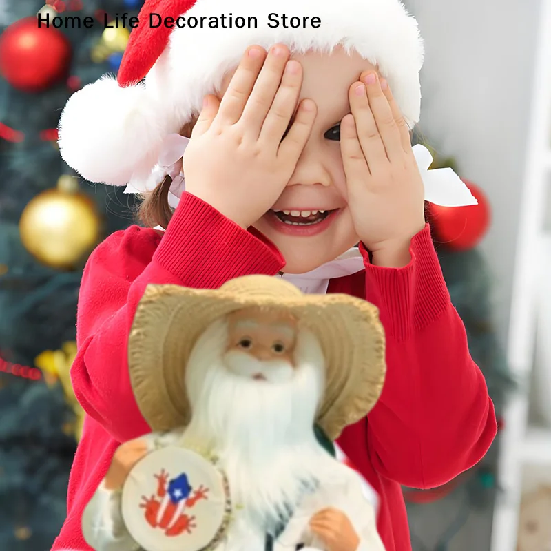 1/2pcs Puerto Rican Style Santa Claus Figurine, 11-Inch Christmas Puerto Rico Santa Claus Figure Decor With Straw Hat, Guayabera