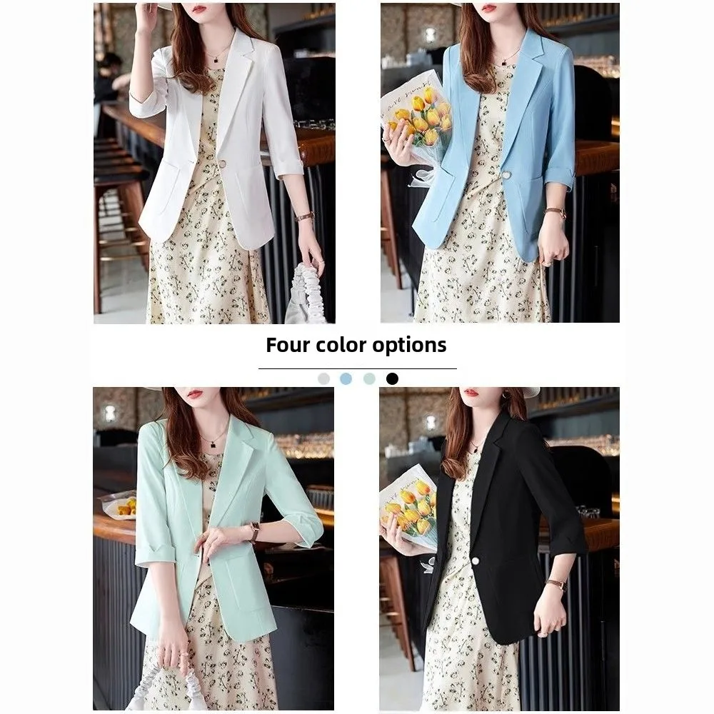 

White Slim Fit ort Sve Suit Jaet for Women 2025 New Sle Lightweight Faionable Button up Top Summer Thin Model