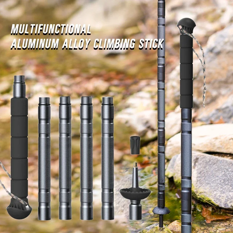 

Multi functional hiking cane, a new type of outdoor hiking camping aluminum alloy ultra light cane, 5/6/7/8 DIY hiking poles