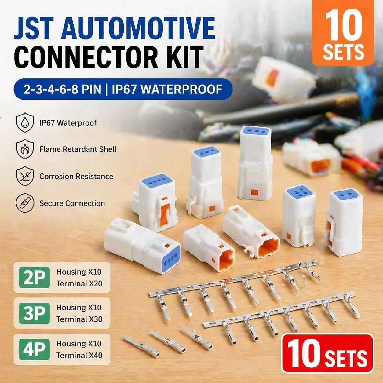 10PCS JST Series Connector 2/3/4/6/8PIN IP67 Waterproof Connector 04T-JWPF JST-02T 02R Electrica Automotive Sealed Plug With Pin