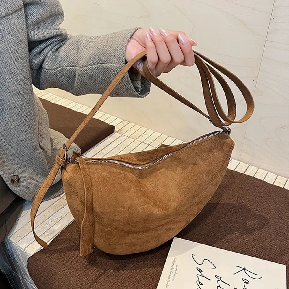 

Fashion Suede Leather Crossbody Bag Zipper Soft Shoulder Bag Underarm Bag Women