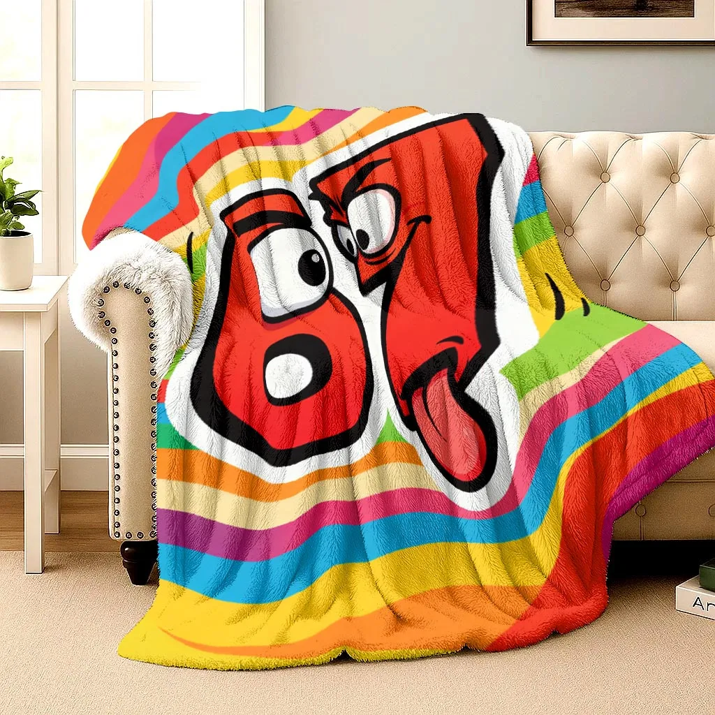 1pc Flannel Blanket, 67 Number Item with Funny Expressions, 2D Printed Throw, Camping Blanket for Birthday/Holiday Gift, Versati