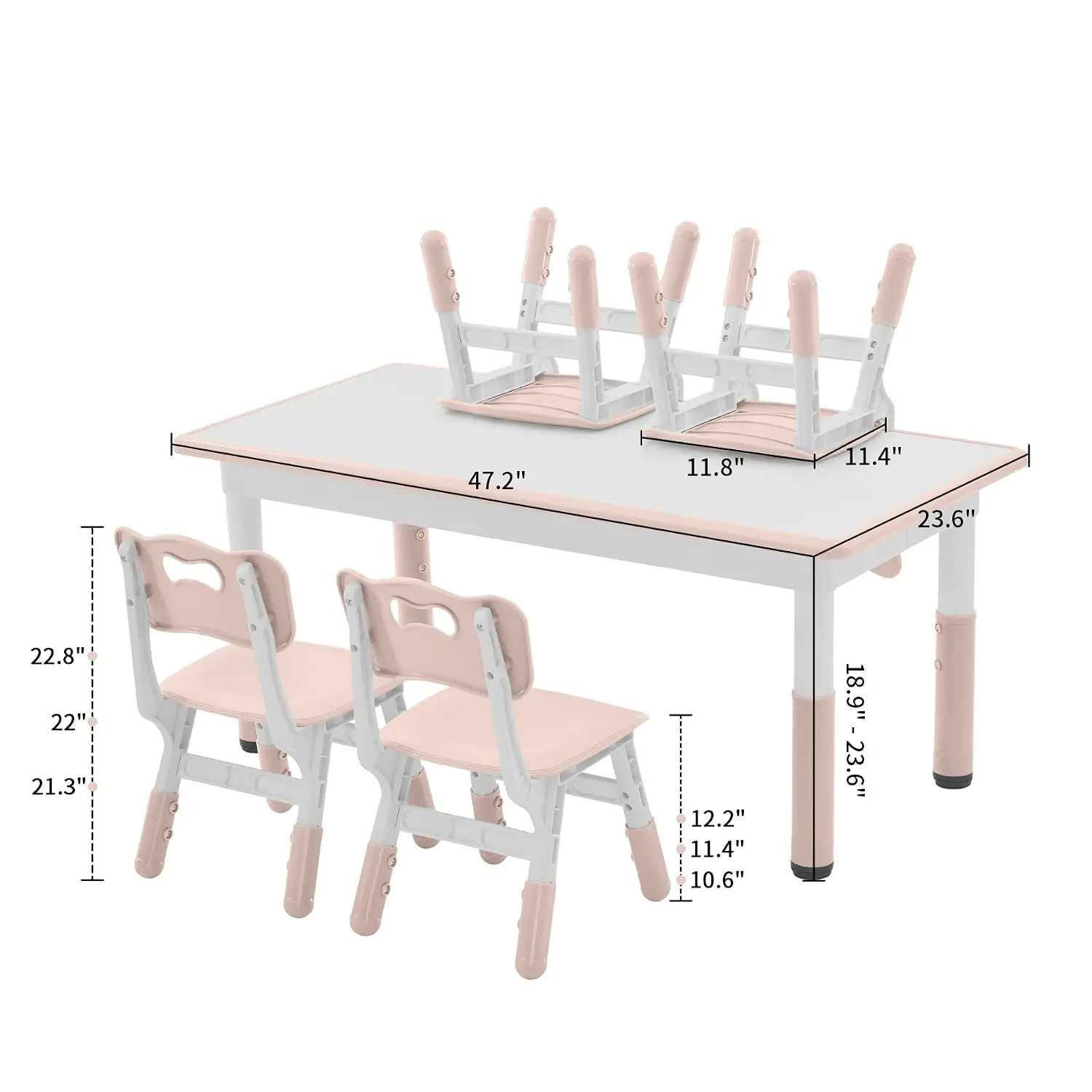 Adjustable Kids Table 4 Chairs Set, 47