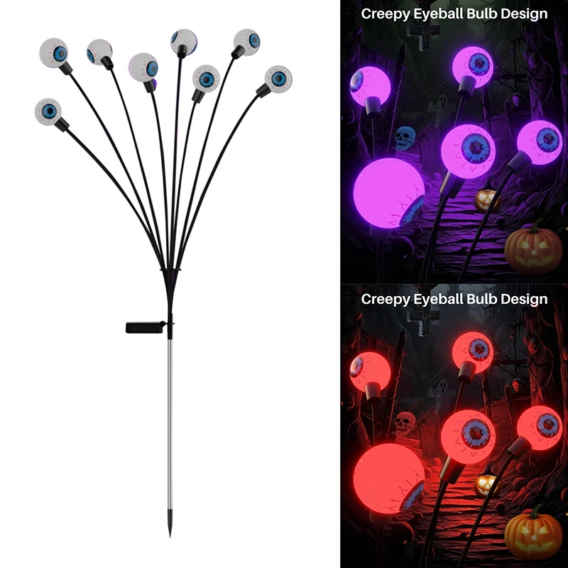 Scary Eyeball Solar Yard Lights,16LED Swaying Solar Garden Decor Waterproof,For Yard/Lawn/Driveway,2Pcs