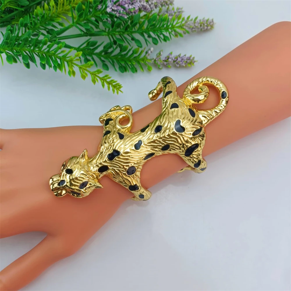 EMMA Fashion Women Leopard Design Animal Bangle Dubai African Trendy Gold Color Tiger Shape Big Bangles&Bracelets Jewelry Gifts