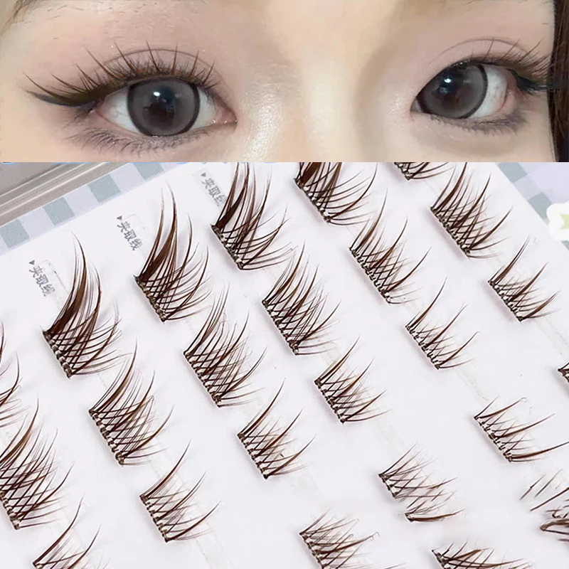 10 Rows Fluffy False Eyelashes Reusable DIY Self-adhesive Segmented Thick Winged Lash Extension Fox Eye Effect Daily Use