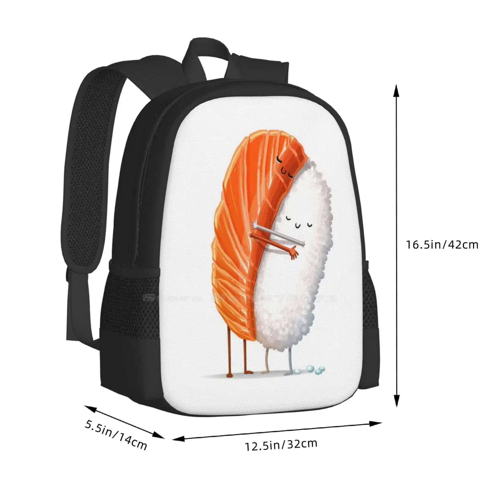 Sushi Hug New Arrivals Unisex Bags Student Bag Backpack Sushi Hug Nigiri Love Cute Rice Fish Cuddle Kiss Boyfriend Girlfriend