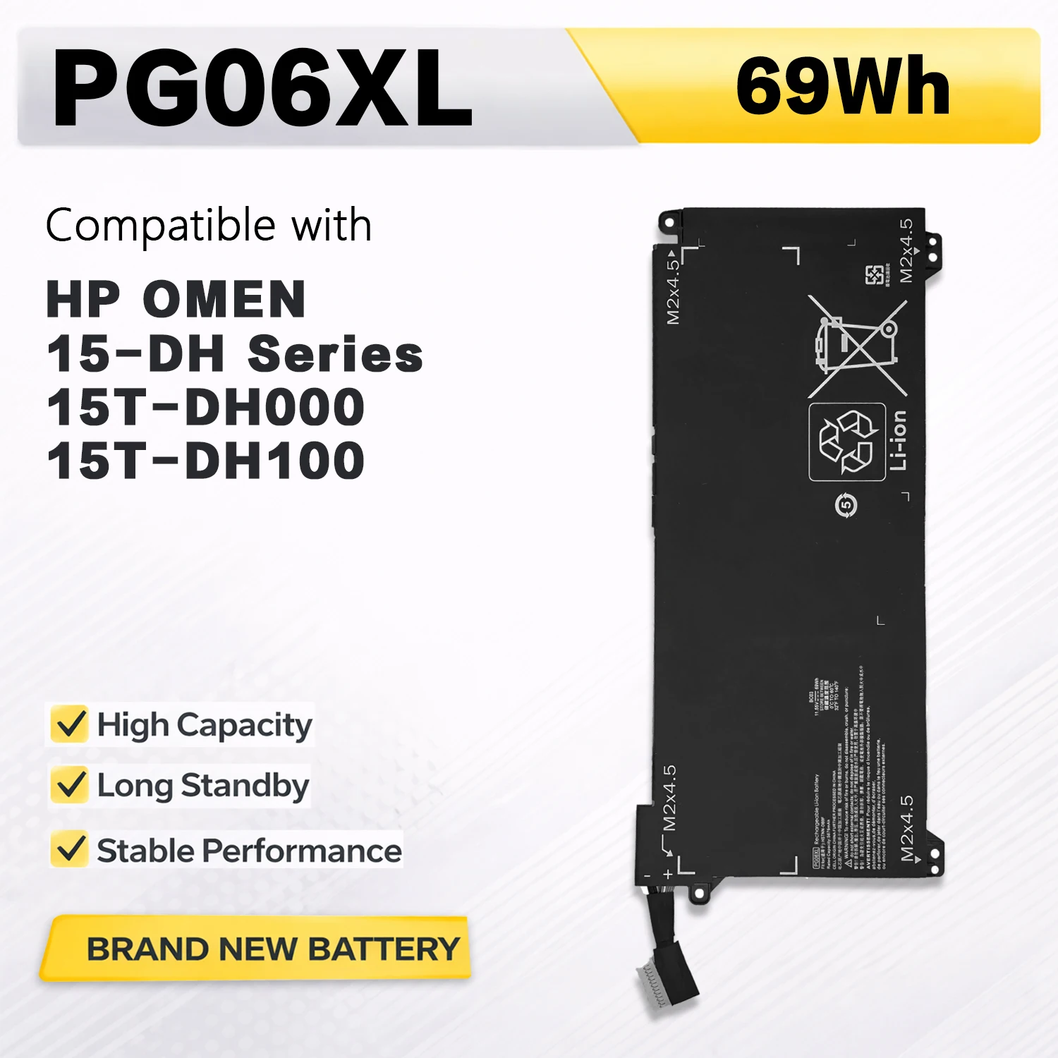 

Аккумулятор PowerHub PG06XL для ноутбуков HP Omen 15-DH Series 15T-DH000 15T-DH100 HSTNN-DB9F L48431-2C1 L48497-005 11.55V 69WH