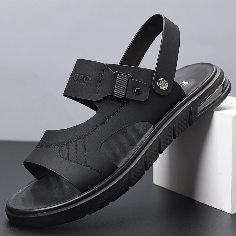 Men's Two-Wear Convertible Slide Sandals, Adjustable Quick Fasten Buckle Back Strap Open Toe Footwear, Air Cushion Shock Absorbi