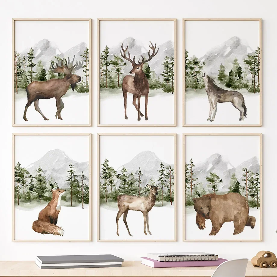 

Bear Wolf Fox Deer Forest Nursery Animals Wall Art Canvas Painting Nordic Posters And Prints Pictures Baby Kids Room Home Decor