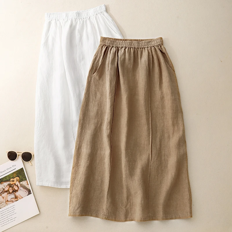 

Summer New Cotton Linen Bloomer f Skirt Elastic Waist Artistic Japanese Sle Women's Clothing Elastic Waist Versatile