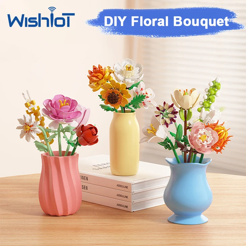 Simulation Building Blocks Flowers Eternal Bouquet Micro Brick Rose Sunflower Tulip Orchid Home Decoration Toy Girl DIY Gift