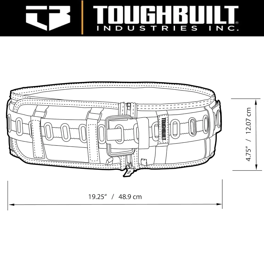 ToughBuilt TB-CT-40P Padded Belt for Professionals Steel Buckle Heavy Duty Buckle / Back Support for Waist Bag Clip Tech Hubs