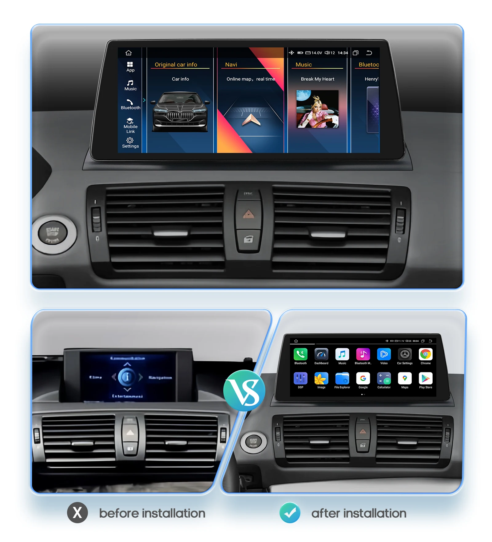 Wireless CarPlay Android Auto Car Screen for BMW 1 Series E81 E82 E87 E88 CCC CIC System Touch Display Multimedia Car Radio WIFI