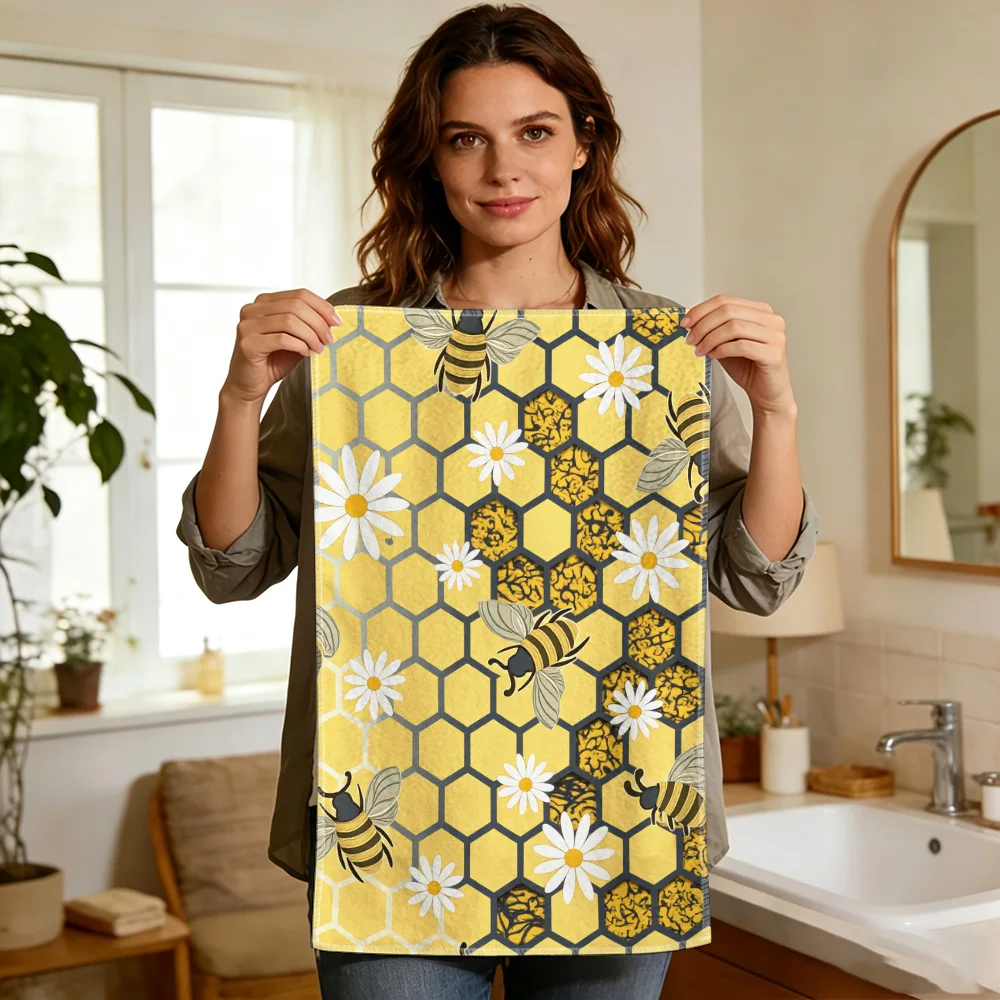 1pc/2pcs Honeycomb and Daisy Print Kitchen Towel-Super absorbent, reusable polyester dishcloths perfect for home decor, cooking,