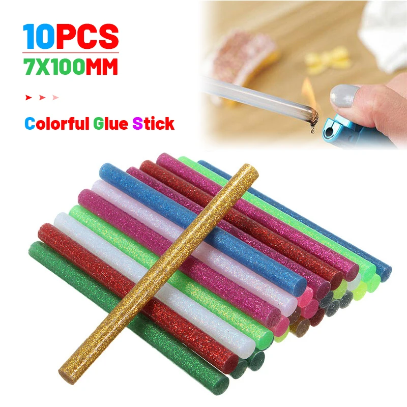 

10Pcs Colorful Hot Melt Glue Sticks For Electric Glue Gun Craft 7mm Adhesive Glitter Wax Stick Home Craft DIY Repair Tool