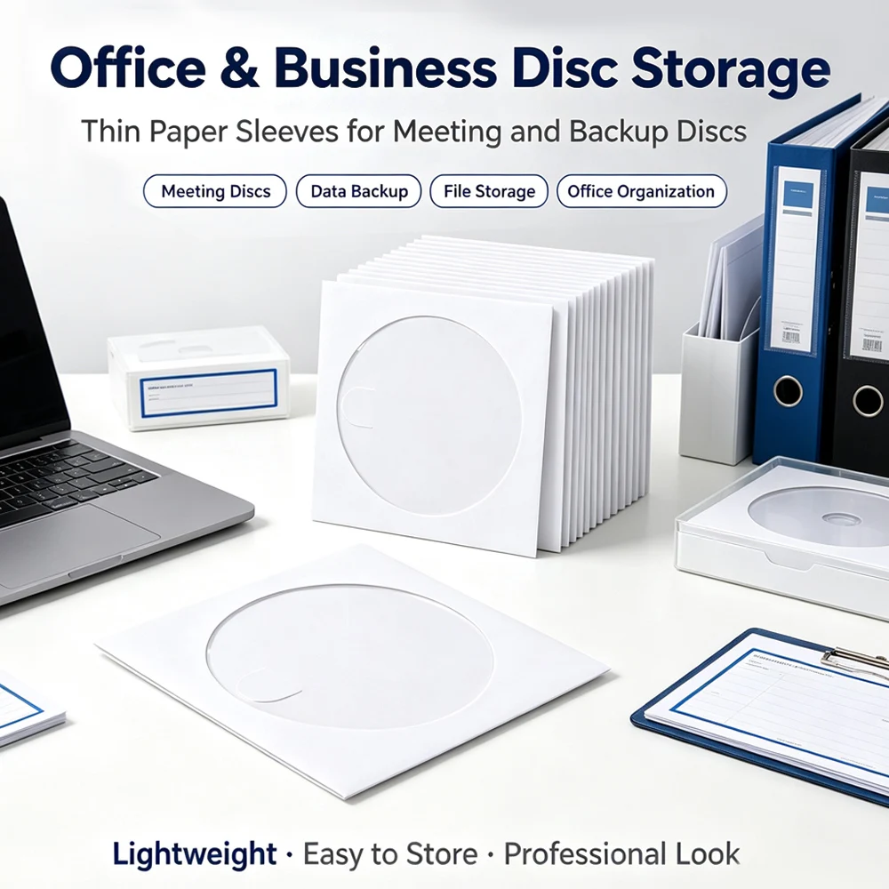 50-200Pcs CD/DVD Paper Sleeves 12.5cm, Clear Window Storage Envelopes with Flap, White Foldable Disc Sleeves