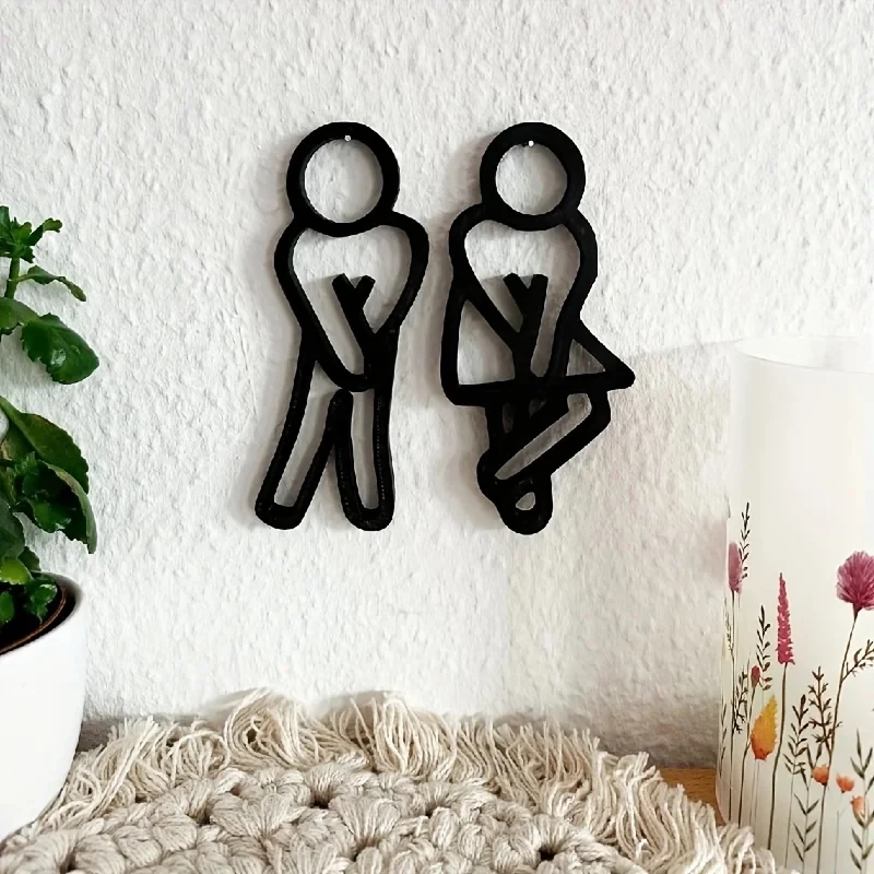 Funny Bathroom Signs for Men Women Creative 2D Flat Restroom Door Decor Restaurant Hotel Cafe Toilet Signage Wall Sticker