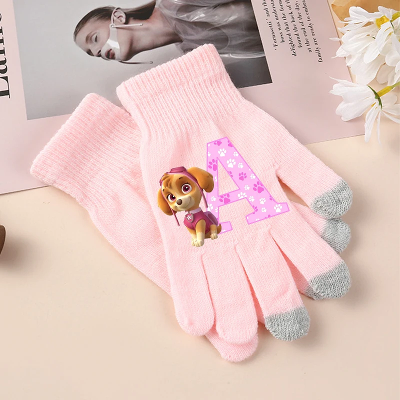 new Paw Patrol Girls Gloves Kawaii Cartoon Letter A-Z Printed Gloved Kids Winter Warm Accessories Children Christmas Gifts