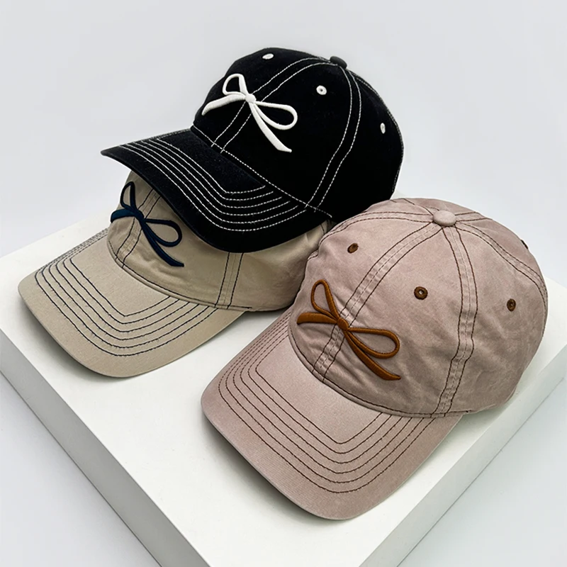 

New Men Women Korean Bow Embroidery Baseball Hats Breathable Casual Sunshade Versatile Sweet Snapback Caps Fashion Couple Niche