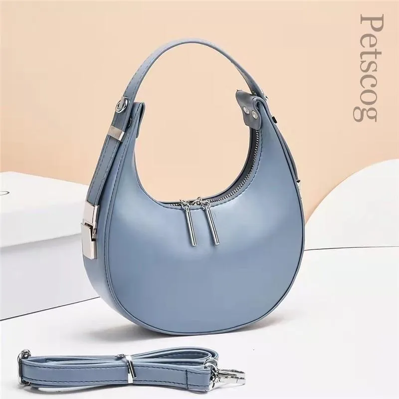 Petscog Luxury Handbags For Women Vintage Leather Clutch Bag Half Moon Underarm Shoulder Bags 2024 New Fashion Handle Bag Female