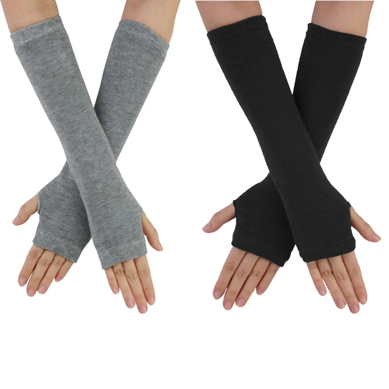 

Женские перчатки без пальцев, эластичные вязаные зимние грелки для рук, перчатки с отверстиями для большого пальца