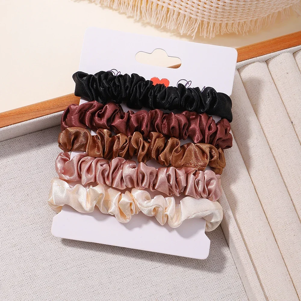 5Pcs Simple Solid Color Elastics Hair Ties Set for Women Girl Thick Soft No Hurt Hairbands Ponytail Holder Rope Hair Accessories