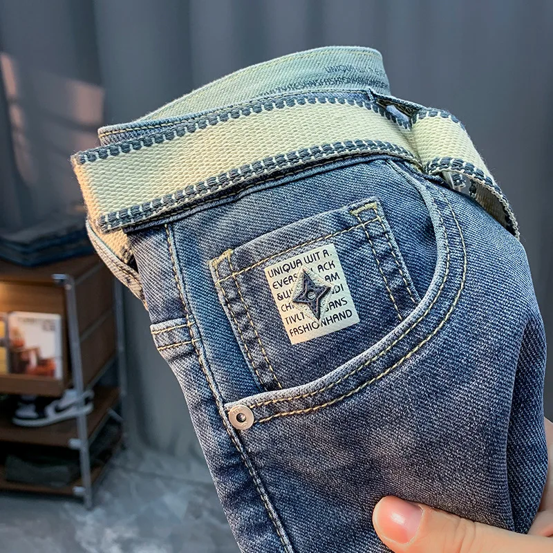 Spring and Summer 2024 New Jeans Men's Fashion Embroidered Slim Skinny Trousers Korean All-Match Street Men's Pants