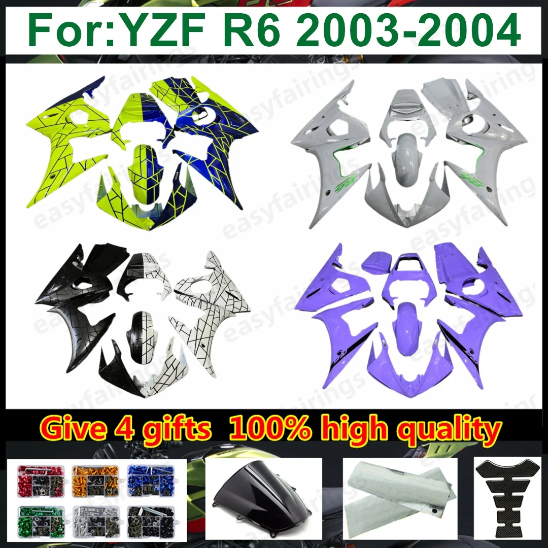 New Injection ABS Motorcycle Full Fairing Kit Bodywork Pre-Drilled for YZF R6 2003-2004 Complete Set of Body Panels for Enhanced
