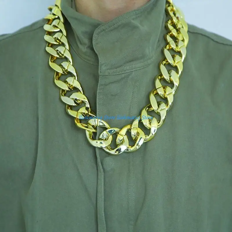 573B Big Chunky Necklace Rapper Fake Gold Chain 90s Hip Hop Gold Plastic Necklace view 4