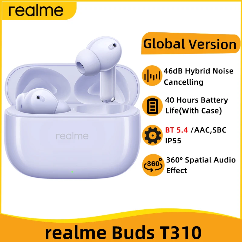Глобальная версия Realme Buds T310 True Wireless Наушники с активным шумоподавлением 46 дБ TWS Наушники 40 часов для Realme 13 PRO