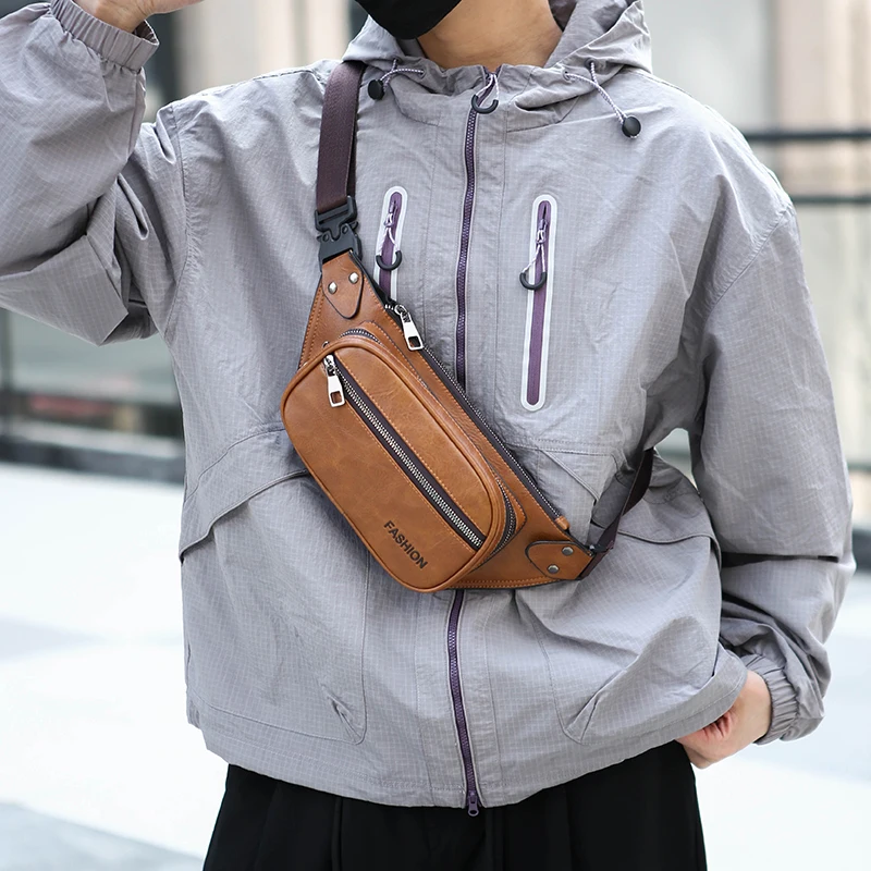 

Unisex Vintage PU Leather Fanny Pack, Multi-Pocket Crossbody Sling Bag with Quick Release Buckle, Casual Waist Bag for Daily Use