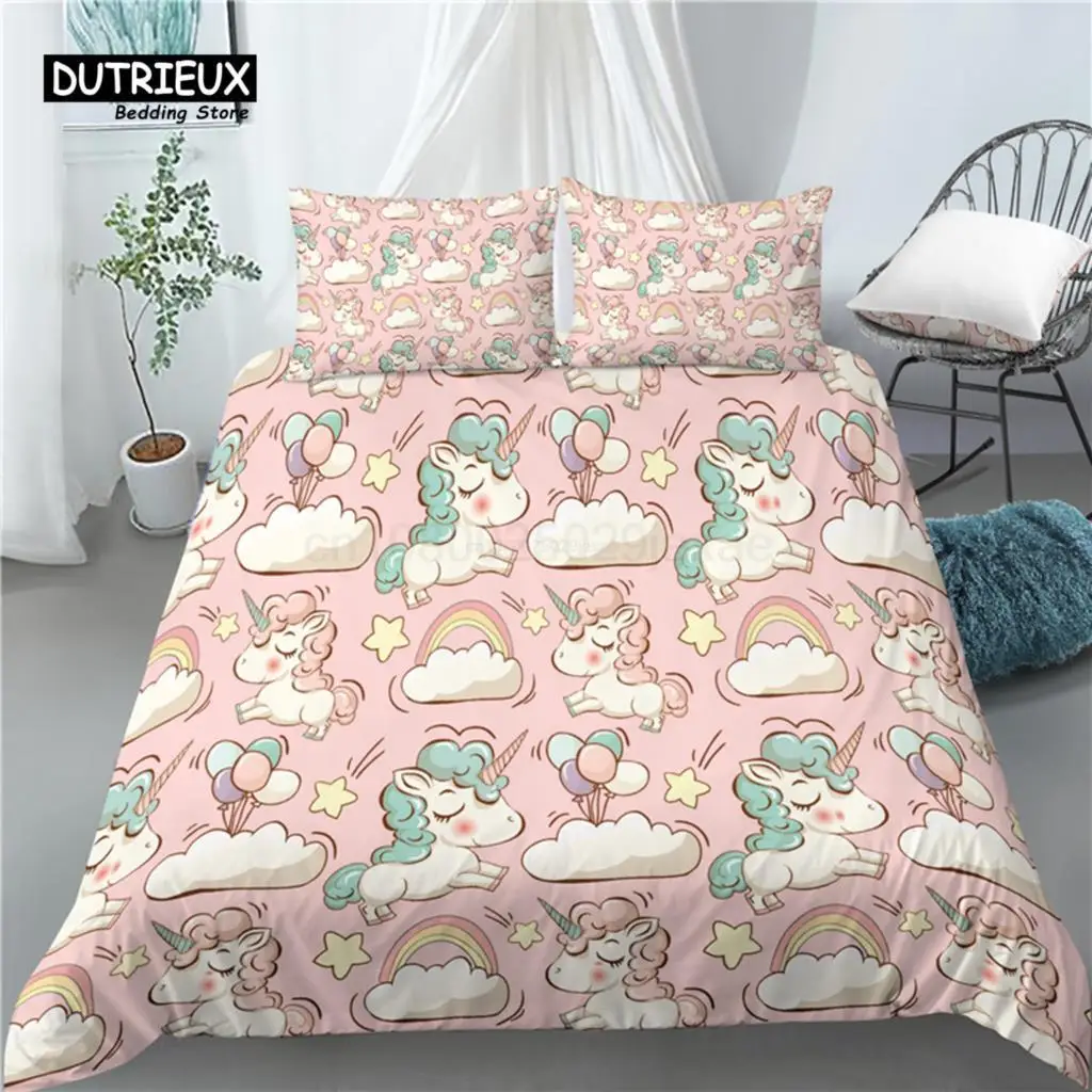 

Home Living Luxury 3D Cartoon Unicorn Print 2/3Pcs Soft Duvet Cover PillowCase Bedding Sets Kids Queen and King EU/US/AU Size