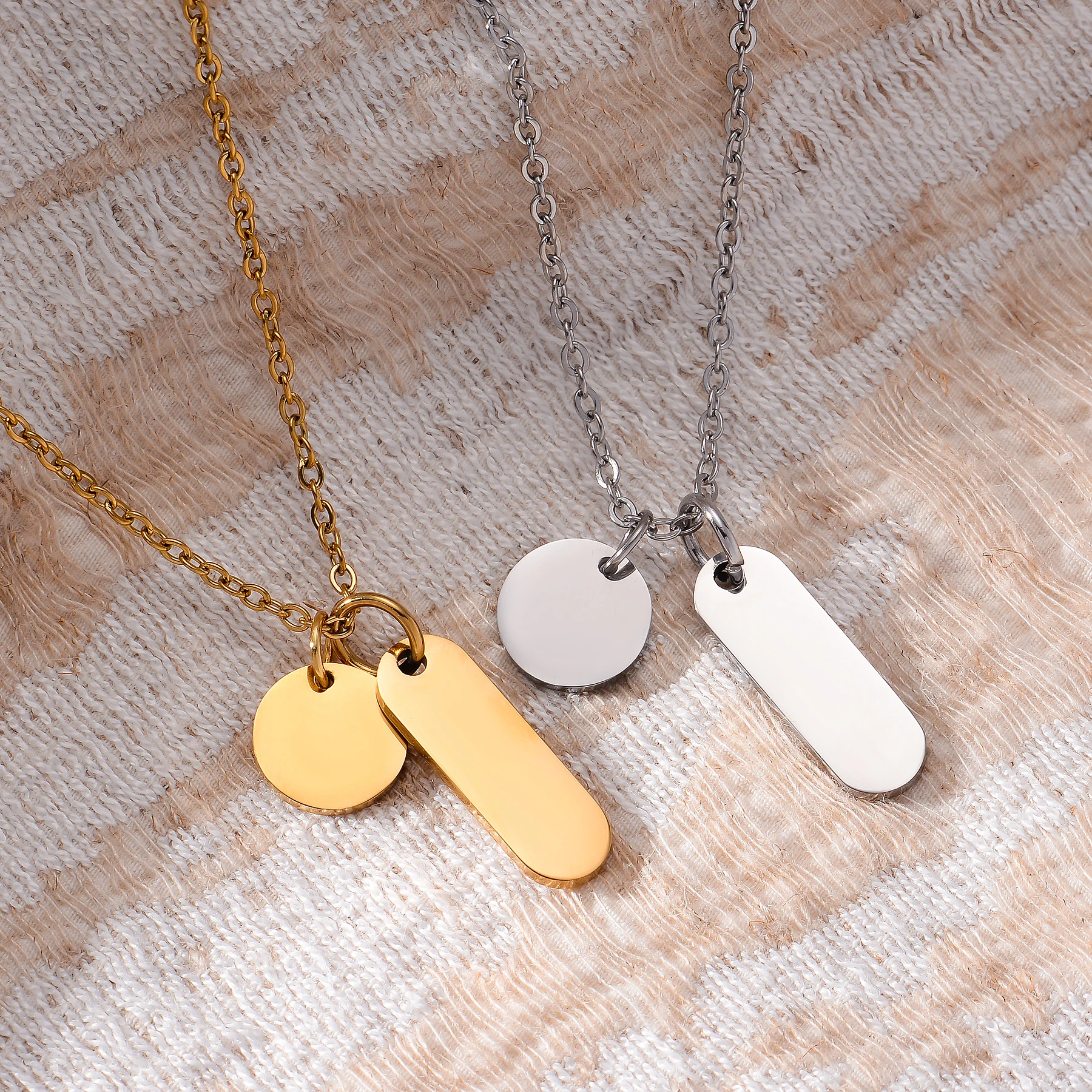 Personalized Stainless Steel Necklace Engrave Name Date Rectangle Round Pendant For Friend Family Customized Jewelry Gifts