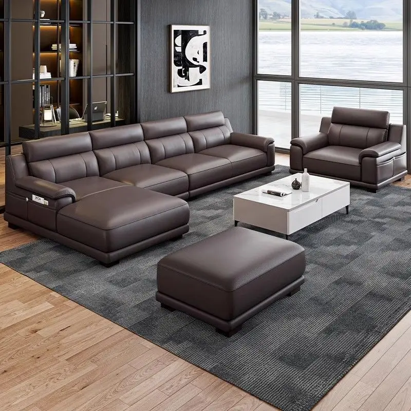 Sofa leather sofa first layer cowhide living room size apartment sofa wood
