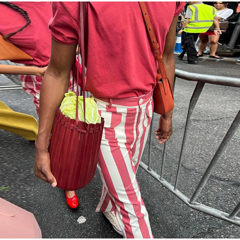 Fashion Women's Striped Pants Button Zipper Double Pockets Straight Straight Leg Trousers 2026 Spring Summer Casual Lady Pant