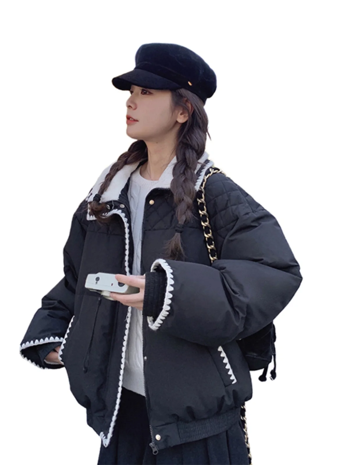 블라 두 다운 재트 여성용 겨울 2025 신상 고급 감각적인 매우 아름다운 90% 화이트 두 깃털 코트