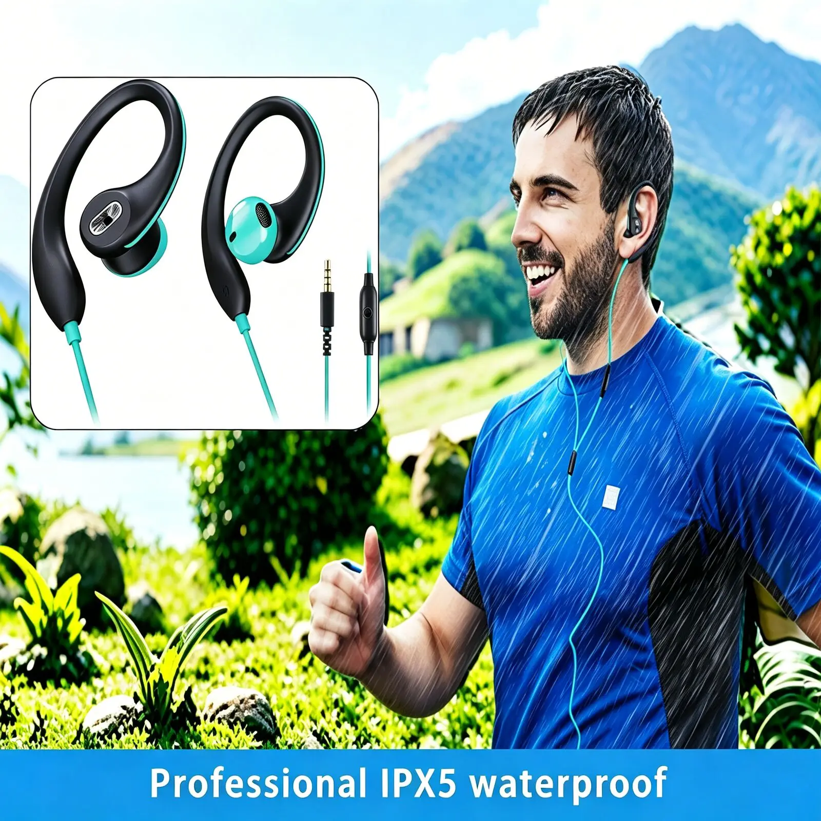 

New Waterproof Sweatproof Ear Hook Wired Earphone 3.5mm Jack Mic Line Control Stereo Earbuds Sports Headset for Running Cycling
