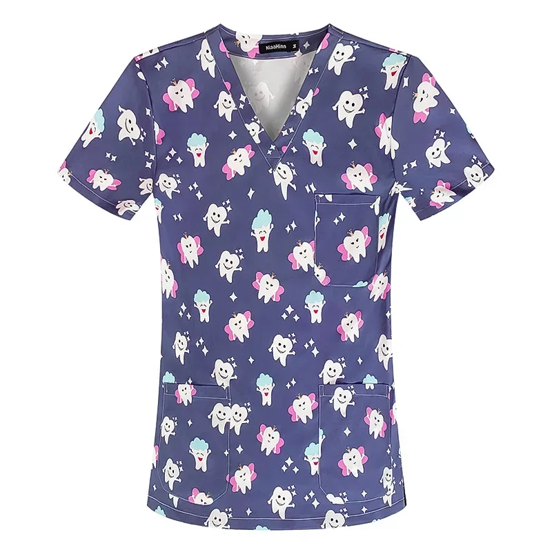 Uniforme de enfermera con estampado para mujer, blusa médica de manga corta con cuello en V, monos de trabajo, uniformes médicos, enfermería, Spa, Odontología para mascotas