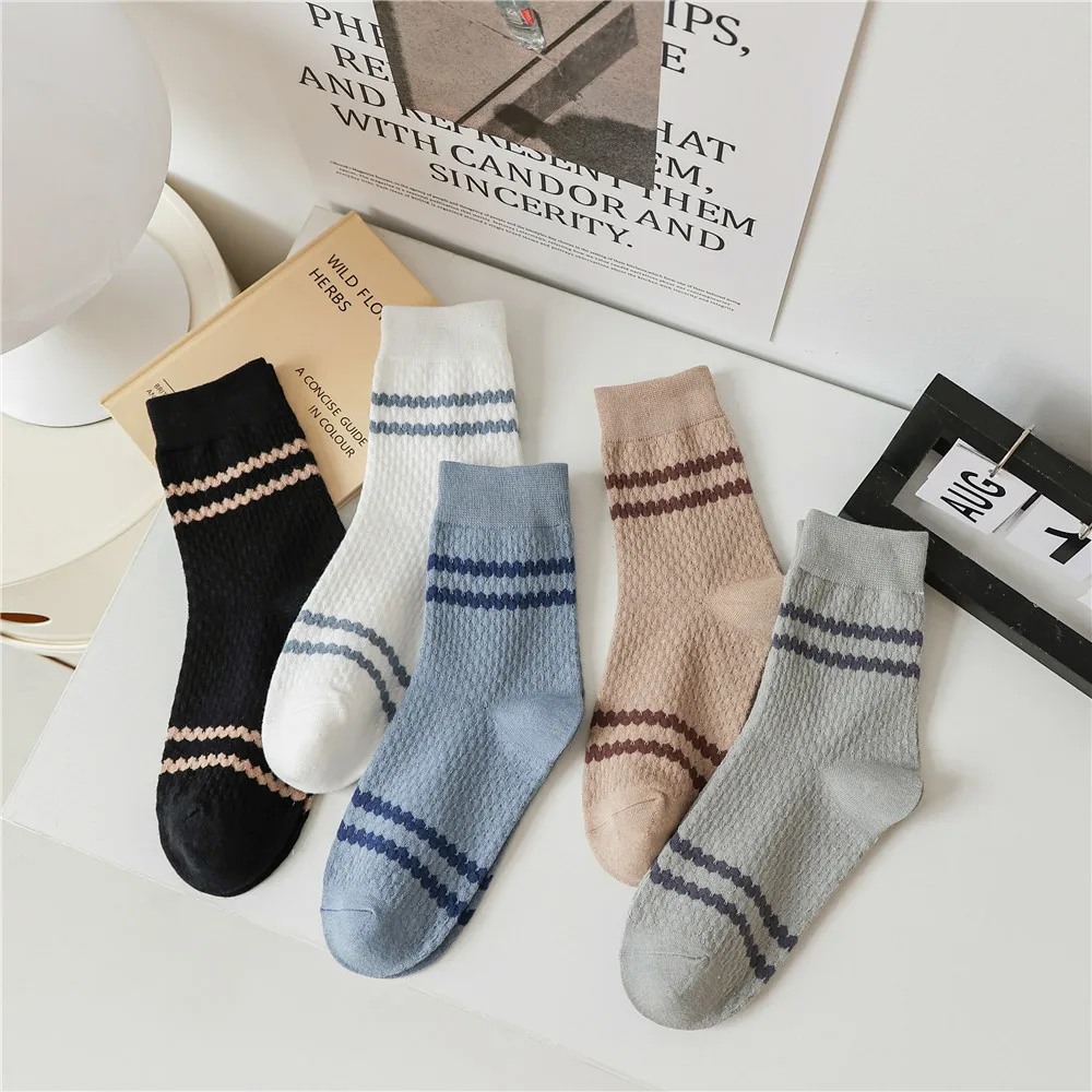 

10pr Men's Middle Tube Autumn Cotton Pure Breathable Deodorant Anti-Sweat Spring Autumn All-Match Striped Sports Stockings