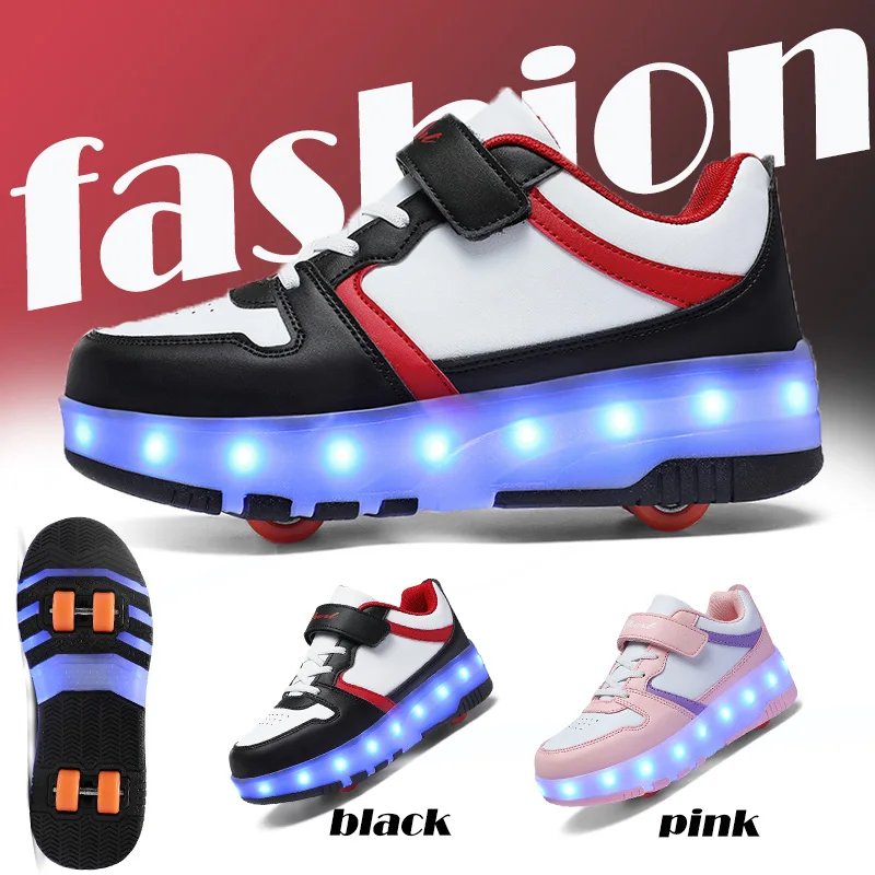 Children's 4 Wheel Roller Shoes Fashionable Automatic Pop-up Sneakers With Wheels Dual-purpose Skating Casual Shoes