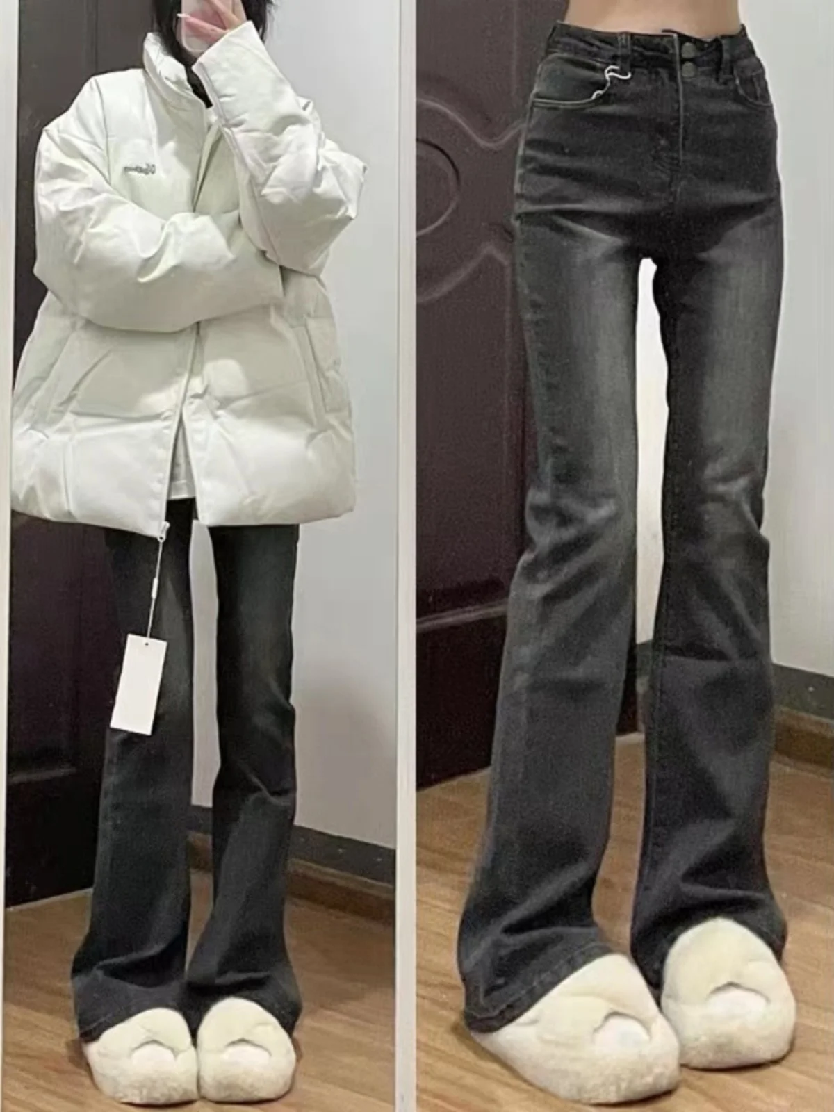 

Джинсовые джинсы-колокольчики с высокой талией, женские узкие широкие брюки больших размеров в американском стиле, ретро, осеннее новое поступление