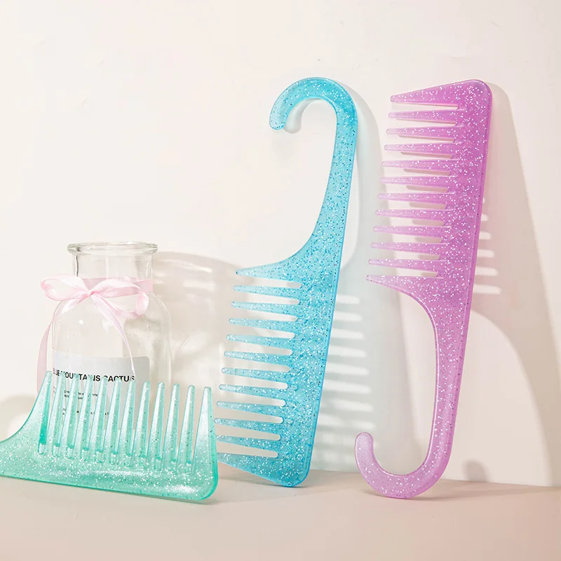 Hot Sales Can Hook Fluffy Styling Wavy Big Tooth Comb Curly Hair Hair Comb Flash Silver Wide Tooth Curved Hook Comb 2025